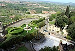 Panoramic view of Villa d'Este with gardens and sculptures