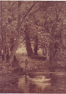 "Le spectre du marais" a work in charcoal of 1860 by Yann Dargent for Philippe Le Sturm's "Fées, korrigans & autres créatures fantastiques de Bretagne".