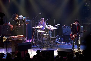 Yo La Tengo performing in 2010. From left to right: McNew, Hubley, and Kaplan
