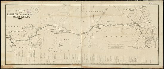 A paper map of a railroad line, showing its route and elevation changes