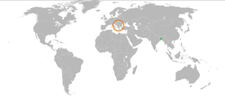 Map indicating locations of Bangladesh and Kosovo