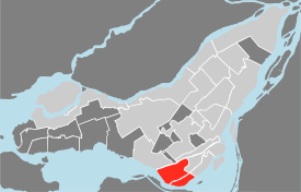 Location of LaSalle on the Island of Montreal. (Grey areas indicate demerged municipalities).