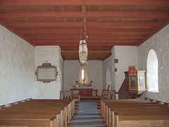 Interior of Old Edøy Church, masonry long church (12th century)