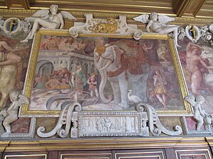 "The Royal Elephant" (center) - "The abduction of Europa by Jupiter" (left),"The Abduction of Phylira by Saturn" (right) by Rosso Florentino