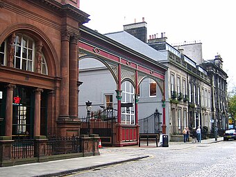 View of preserved station gates from Rutland Street