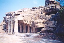 Rock-cut cave with pillars