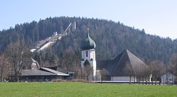 Hinterzarten church with the Adlerschanze
