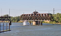 The swing span turned to allow a boat to pass