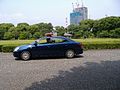 Imperial Guards in a patrol car within the gardens of the Imperial Palace, Tokyo
