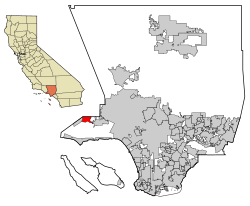 Lage von Agoura Hills im Los Angeles County (rechts) und in Kalifornien (links)