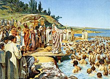 Russian painting by Lebedev depicting first mass baptisms of Kievan Rus