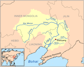 The Liao River is a much simpler example of a river basin with tributaries. The main tributaries noted on this map are the Hun River, Taizi River, Dongliao River, Xinkai River, Xiliao River, Xar Moron River and the Laoha River. The Xiliao River's tributaries are the Xar Moron and Laoha rivers.