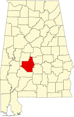 Map of Alabama highlighting Dallas County