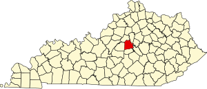 Map of Kentucky highlighting Mercer County
