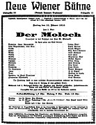 Plakat für die Uraufführung: Der Moloch von Leo Birinski am 21. Januar 1910.