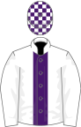 White, purple panel, check cap