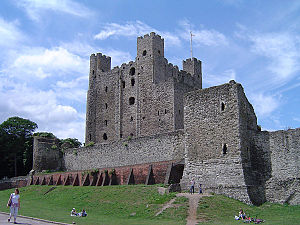 Rochester Castle, a rectangular Norman keep in England.