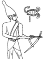 Pharao Skorpion II. mit spitzer Feldhacke, um 3100 v. Chr.