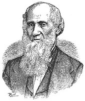 A black and white engraved portrait of an elderly man with a long beard and sporting a suit