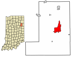 Location of Bluffton in Wells County, Indiana.