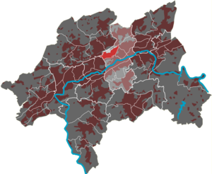 Lage des Quartiers Clausen im Stadtbezirk Barmen