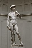 David; by Michelangelo; 1501–1504; marble; 517 cm × 199 cm; Galleria dell'Accademia (Florence)