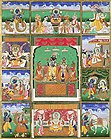 Hinduismus bezeichnet Buddha (rechts unten) als einen der 10 Avatara des Vishnu Gemäldes, ca. 19t. Jahrhundert, Jaipur; Victoria and Albert Museum, London