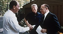 Sadat, Carter, and Begin together during the Camp David accords