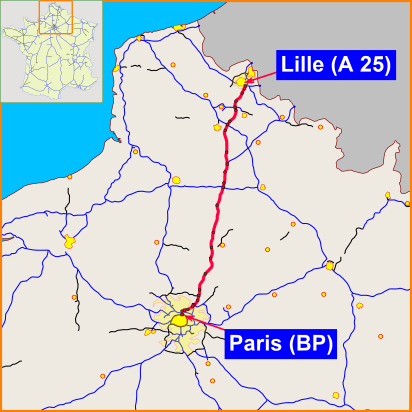 Autoroute A1 connecting Arras with Paris and Lille