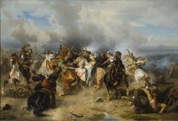 Gustav II. Adolfs Tod in der Schlacht bei Lützen, Gemälde von Carl Wahlbom aus dem Jahre 1855