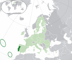 Location of Portugal (dark green) – in Europe (green & dark grey) – in the European Union (green)
