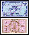 Image 5 Deutsche Mark Banknote: Allied-occupied Germany (image courtesy of the National Numismatic Collection, National Museum of American History) A one Deutsche Mark banknote issued by Allied-occupied Germany and circulated by the United States Army Command in 1948. This was the first of three issues of West German currency introduced that year. The Mark remained the official currency of West Germany until German reunification in 1990, then the official currency of Germany until the adoption of the euro in 2002.