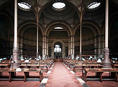 The reading room of the Institut National d'Histoire de l'Art, Richelieu site (1854–1875), was designed by Henri Labrouste