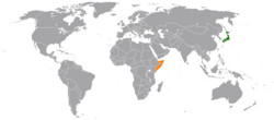 Map indicating locations of Japan and Somalia