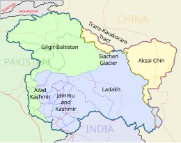 Map of the Jammu and Kashmir and its various regions.
