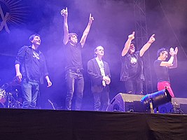 Lax'n'Busto in concert (Valls, Catalonia) (June 25th 2016): from left to right: Jesús Rovira, Salva Racero, Cristian Montenegro, Pemi Rovirosa and Jaume Piñol
