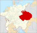 Czech lands in form of Lands of the Bohemian Crown (red) in the 17th century, within Holy Roman Empire