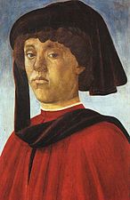 In the Renaissance, scarlet was the color of the Italian nobility. Portrait of a young man by Sandro Botticelli (1469).
