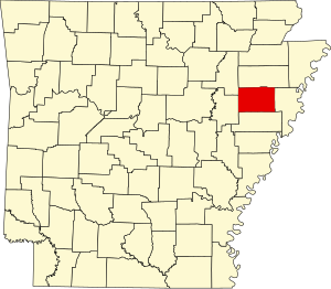 Map of Arkansas highlighting Cross County