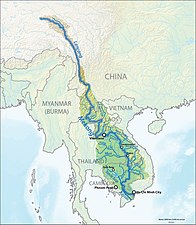 The Mekong is a trans-boundary river, originating in the Tibetan Plateau. Its upper tributary river systems (e.g. ngom chu [zh]) are restricted to narrow gorges, but the tributaries that feed its lower reaches (e.g. the Mun River) cover larger areas.