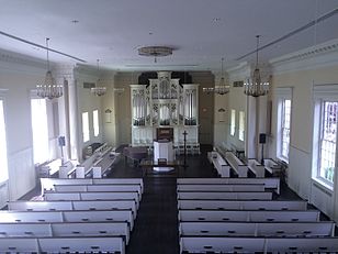 The interior showing the central place of the pulpit
