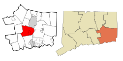 Montville's location within New London County and Connecticut