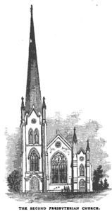 The original plan for the church, including the unbuilt spire