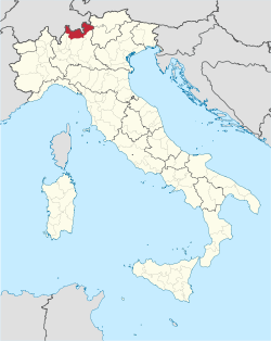 Map highlighting the location of the province of Sondrio in Italy