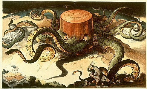 "Next!" (1904), an octopus representing Standard Oil with tentacles wrapped around U.S. Congress and steel, copper, and shipping industries, and reaching for the White House
