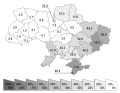 Percentage of people with Russian as their native language according to 2001 census (in regions).