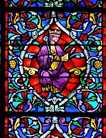 Detail of a "Tree of Jesse" window in Reims Cathedral designed in the 13th-century style by L. Steiheil and painted by Coffetier for Viollet-le-Duc, (1861).