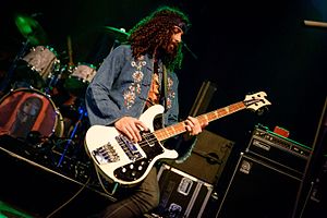 Ian Peres playing bass with Wolfmother on tour in Munich in 2016.