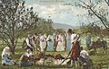 Image 36A lamb roast and "kolo" (circle) dancing - Bosnia and Herzegovina, 1895 (from Culture of Bosnia and Herzegovina)