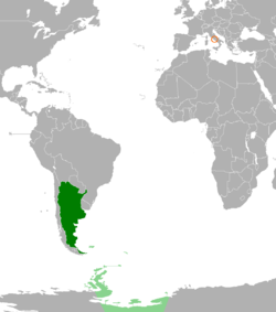 Map indicating locations of Argentina and Holy See